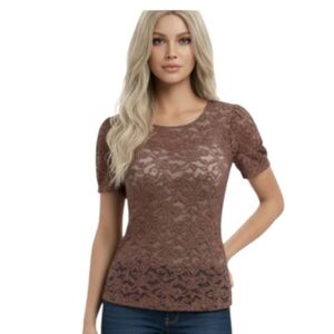 "Moda International " Feminine & Sexy Size (S) Lacey Brown Dressy Top